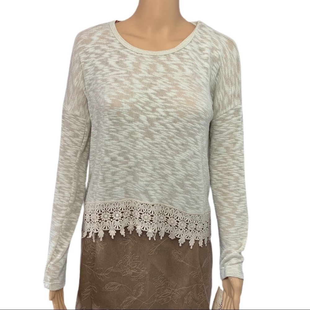 Rewind Long Sleeve Lace Trim Top NWT